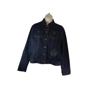 CHICO'S PLATINUM $149 Dark Wash Rhinestone Denim Jean Jacket 1 / Medium